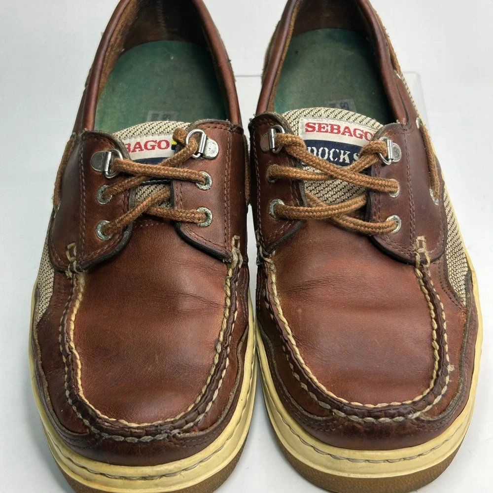 Sebago Docksides Mens 9 Brown Leather Mesh Boat Shoes Deck 393 7056 Clovehitch